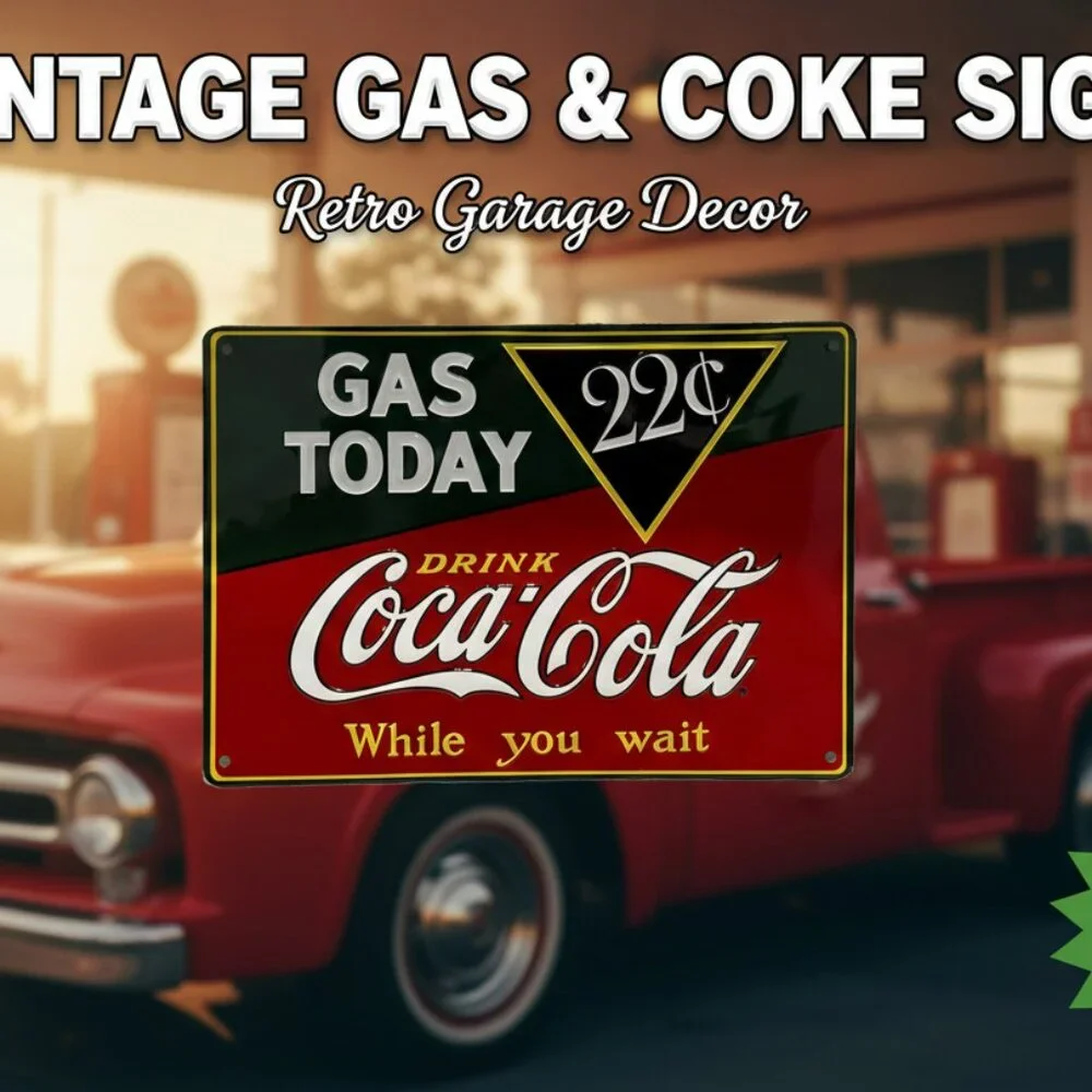 Coca Cola Gas Today 22 Cent Tin Sign Vintage Style Gas Station Wall Mancavedecor